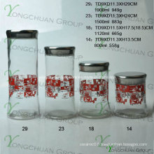 4PCS Set Glass Decal Storage Jar Bottle Set with Metal Lid